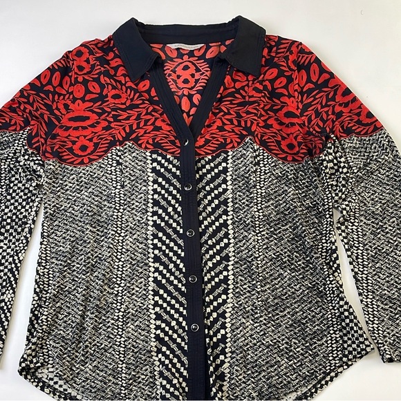 Soft Surroundings Womens Calistoga Shirt Size S Mixed Pattern Collared V-Neck - Picture 3 of 16